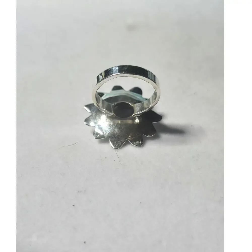 Amethyst Cabochon Flower Ring in Sterling Silver 925 – Romantic Ring, Size 6